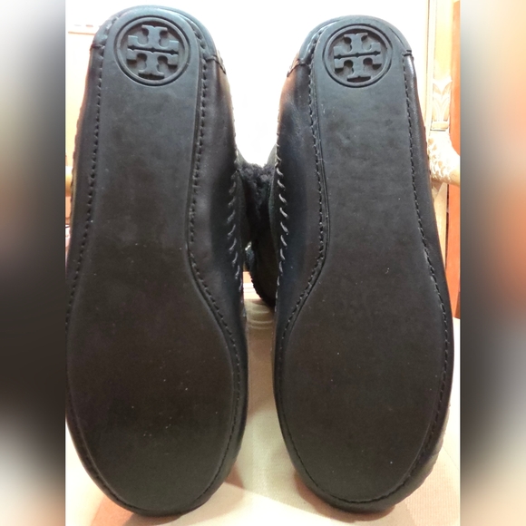 TORY BURCH BLACK KNEE HIGH LEATHER SUEDE SHERPA BOOTS SIZE 7 LIKE NEW COND - Picture 4 of 7